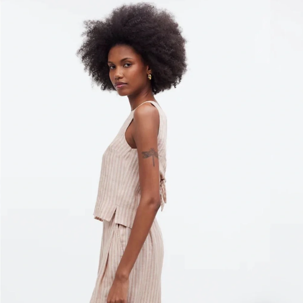 Madewell Tie-Back Scoopneck Top in 100% Linen brown stripped - Picture 5 of 10